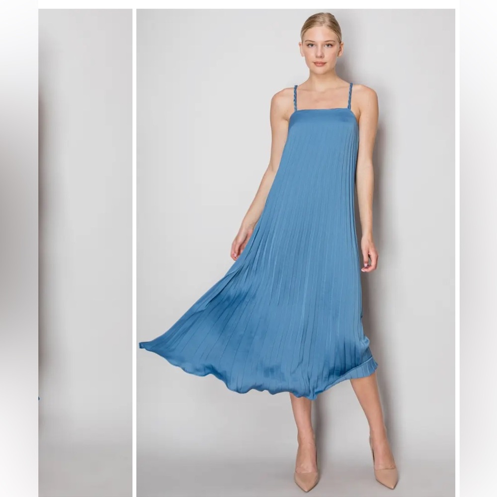 NWT Melloday Braided Strap Pleaded Midi Dress - L